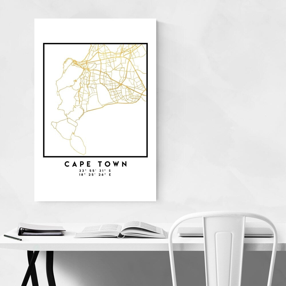 Noir Gallery Minimal Cape Town City Map Canvas Wall Art Print