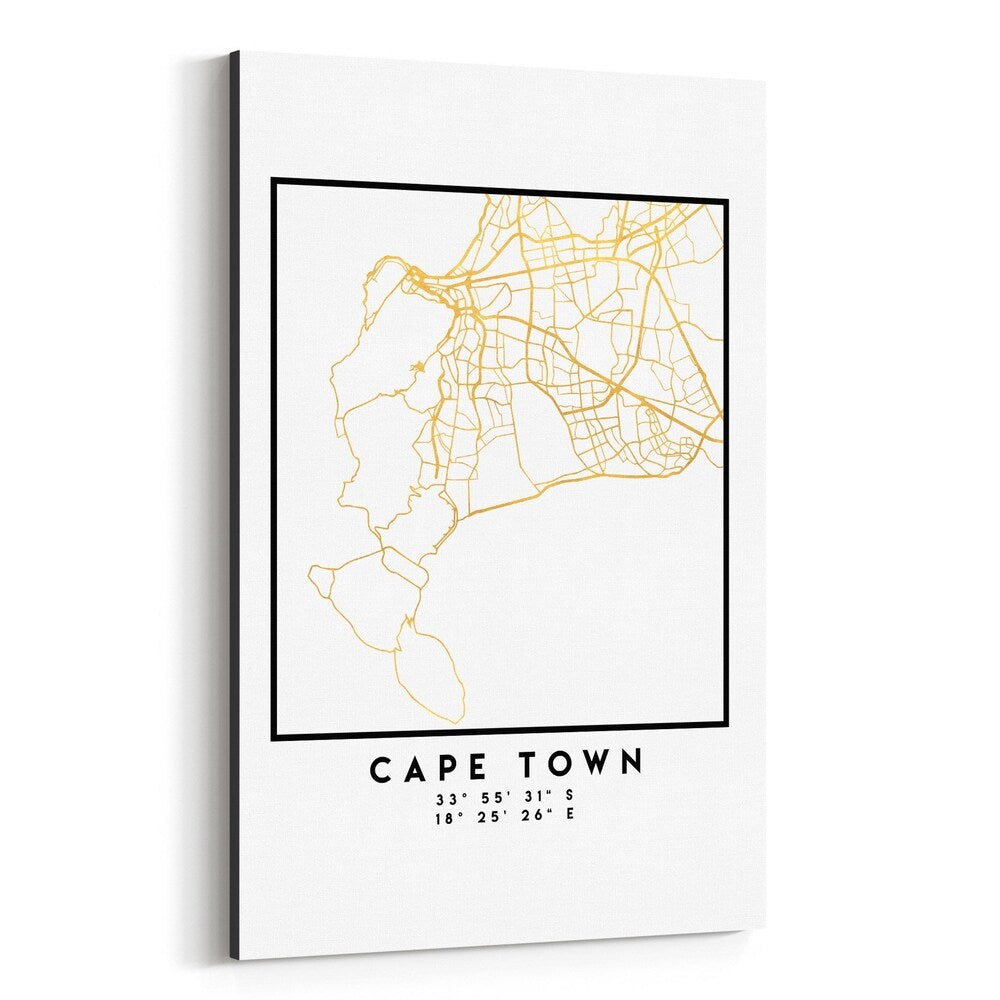 Noir Gallery Minimal Cape Town City Map Canvas Wall Art Print