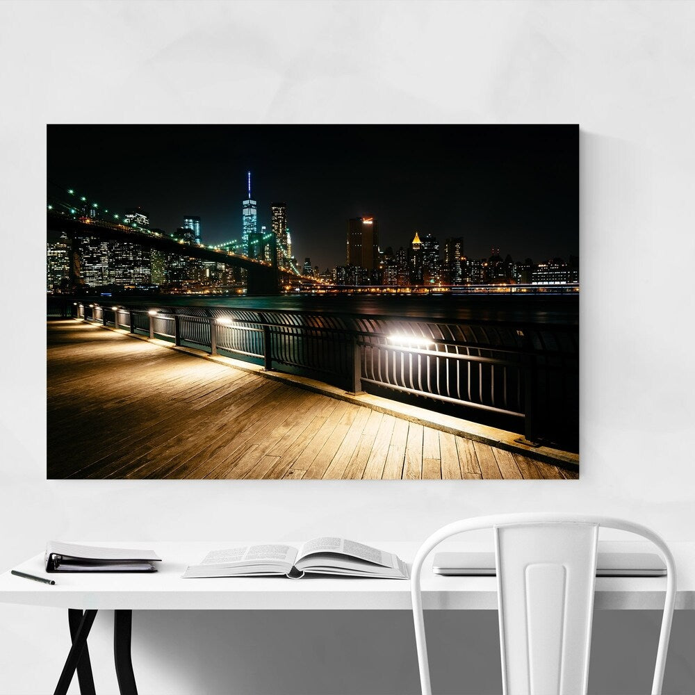 Noir Gallery New York Brooklyn Bridge Skyline Canvas Wall Art Print