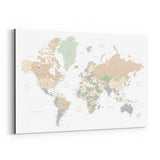 Noir Gallery Pastel World Map with Cities Canvas Wall Art Print