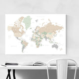 Noir Gallery Pastel World Map with Cities Canvas Wall Art Print