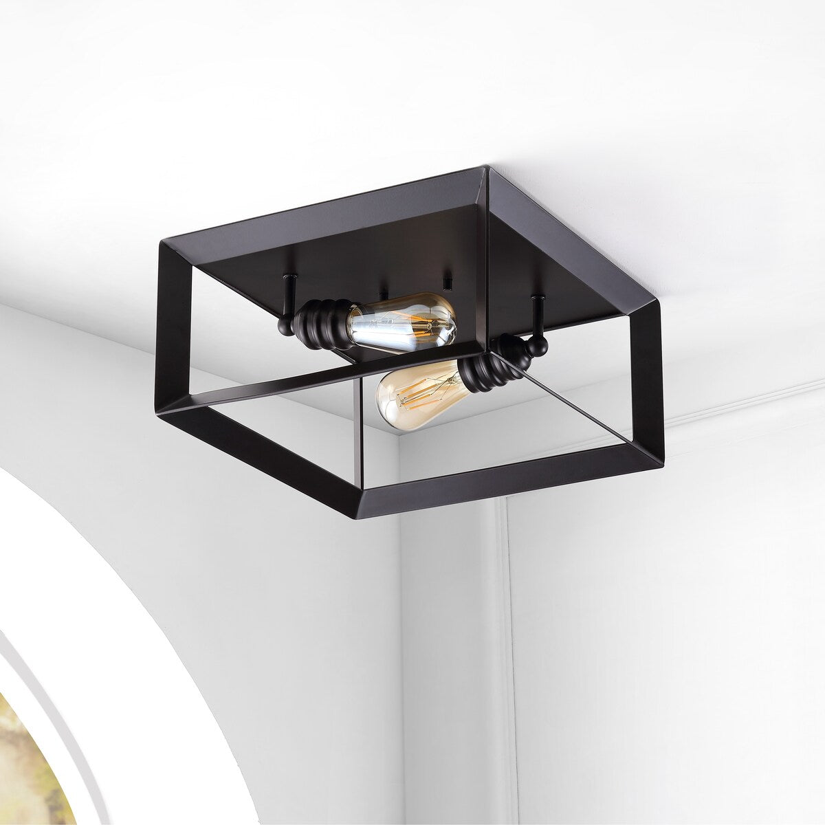 Nola Square 13" 2-Light Iron Modern Farmhouse LED Flush Mount, Oil Rubbed Bronze by JONATHAN Y