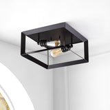 Nola Square 13" 2-Light Iron Modern Farmhouse LED Flush Mount, Oil Rubbed Bronze by JONATHAN Y