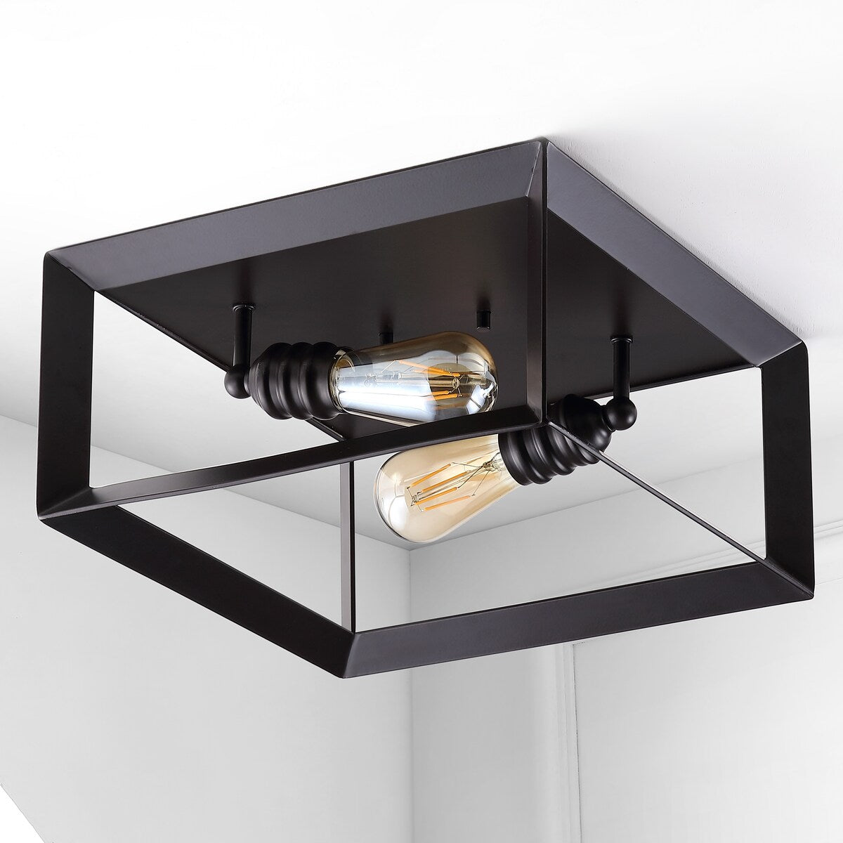 Nola Square 13" 2-Light Iron Modern Farmhouse LED Flush Mount, Oil Rubbed Bronze by JONATHAN Y