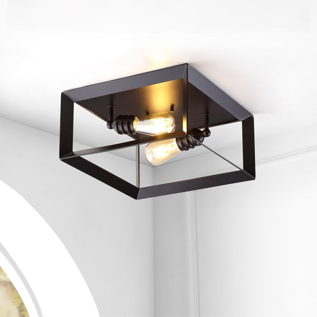Nola Square 13" 2-Light Iron Modern Farmhouse LED Flush Mount, Oil Rubbed Bronze by JONATHAN Y