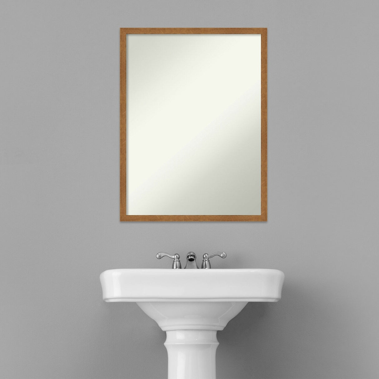 Non-Beveled Wood Bathroom Wall Mirror - Carlisle Blonde Narrow Frame