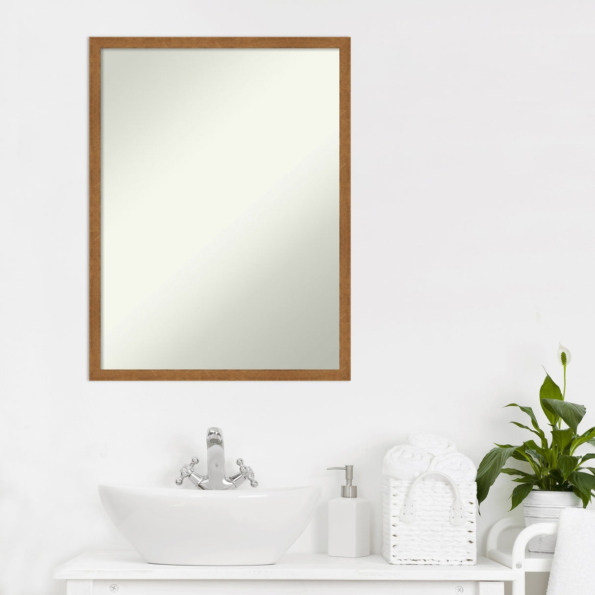 Non-Beveled Wood Bathroom Wall Mirror - Carlisle Blonde Narrow Frame