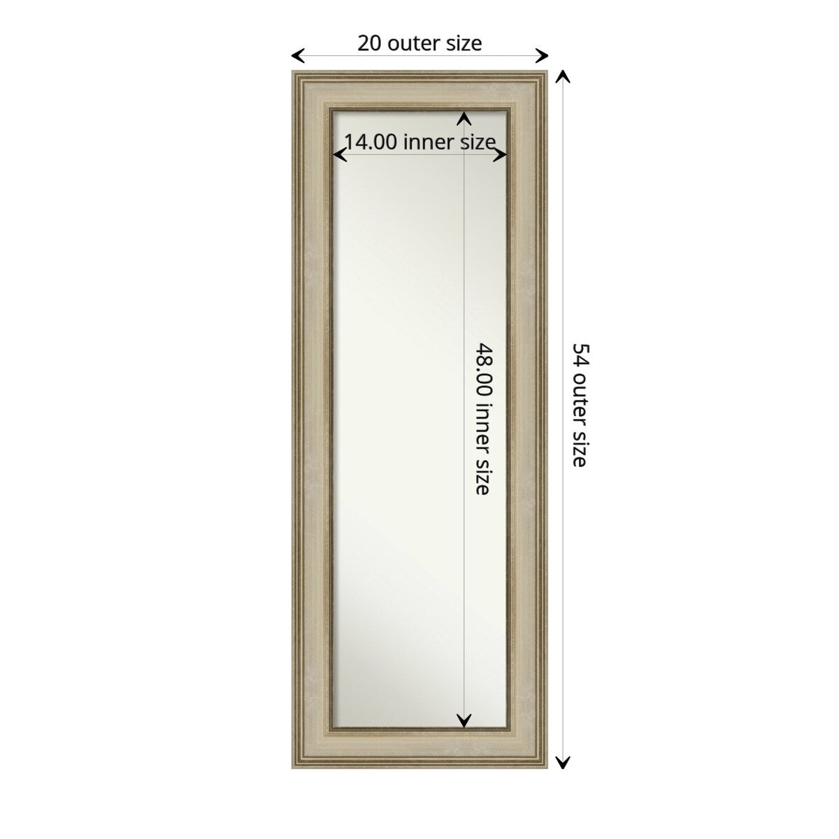 Non-Beveled Full Length On The Door Mirror - Colonial Frame - Colonial Light Gold - Outer Size: 20 x 54 in