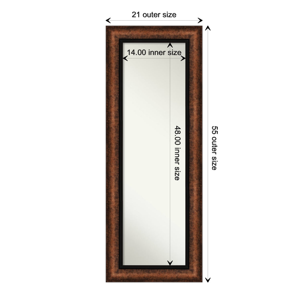 Non-Beveled Full Length On The Door Mirror 54.5 x 20.5 in. - Vogue Frame - Hued Bronze - 21 x 55 in