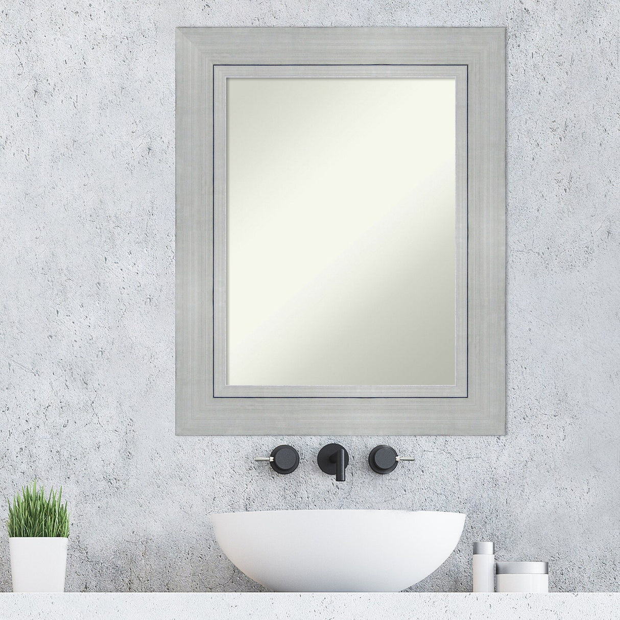 Non-Beveled Wood Bathroom Wall Mirror - Romano Silver Frame
