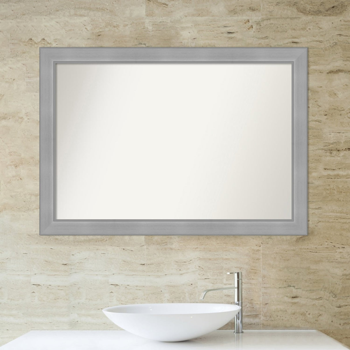 Non-Beveled Bathroom Wall Mirror - Vista Brushed Nickel Frame