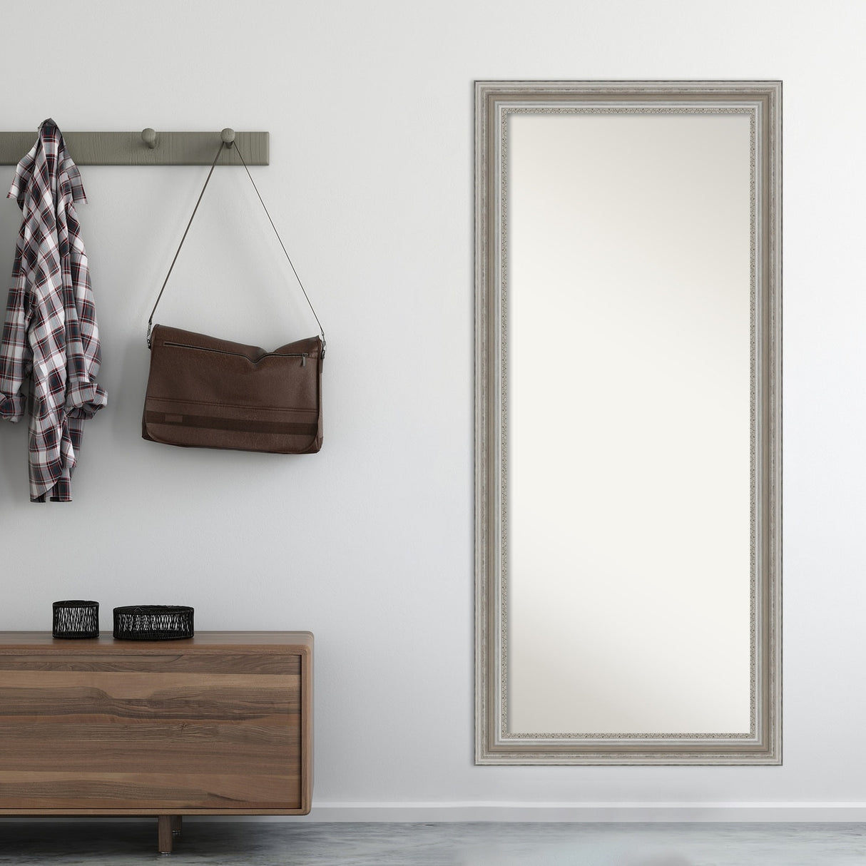 Non-Beveled Wood Full Length Floor Leaner Mirror - Parlor Frame - Glass Size 24 x 60