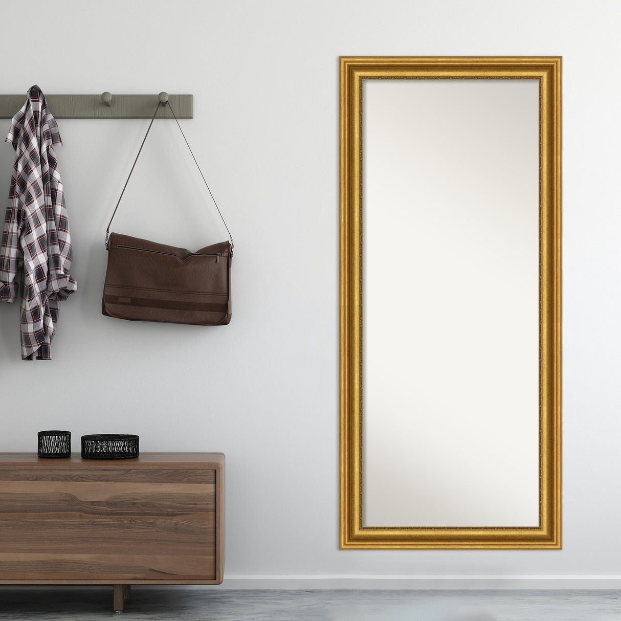 Non-Beveled Wood Full Length Floor Leaner Mirror - Parlor Frame - Glass Size 24 x 60