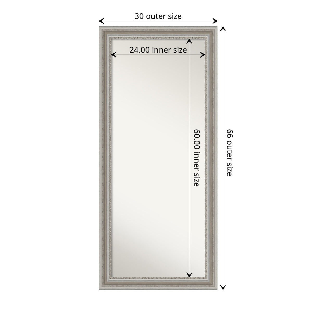 Non-Beveled Wood Full Length Floor Leaner Mirror - Parlor Frame - Glass Size 24 x 60