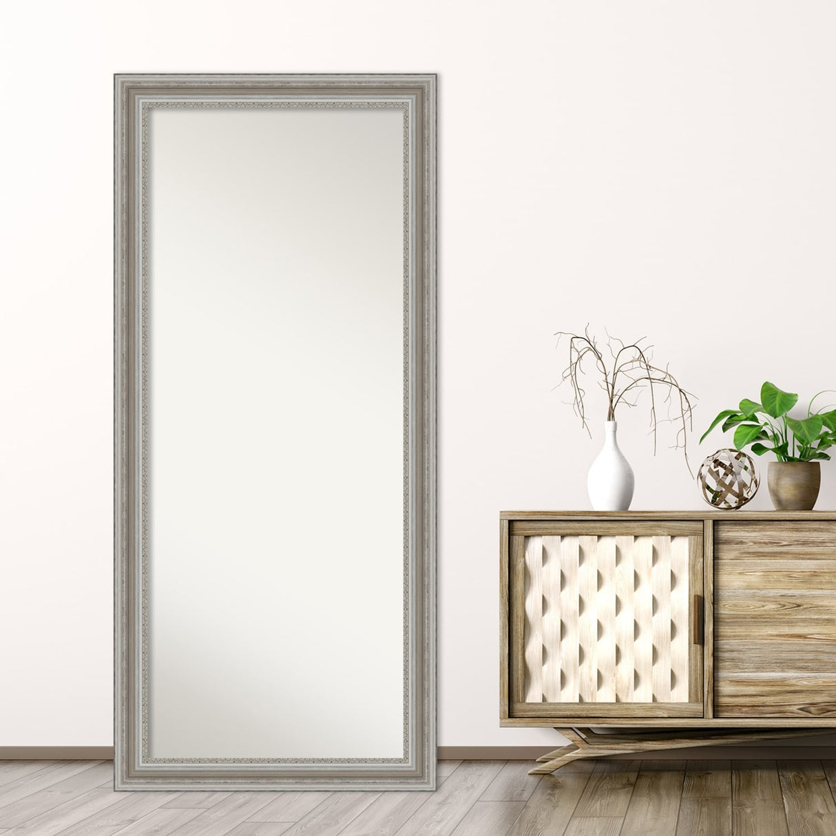 Non-Beveled Wood Full Length Floor Leaner Mirror - Parlor Frame - Glass Size 24 x 60