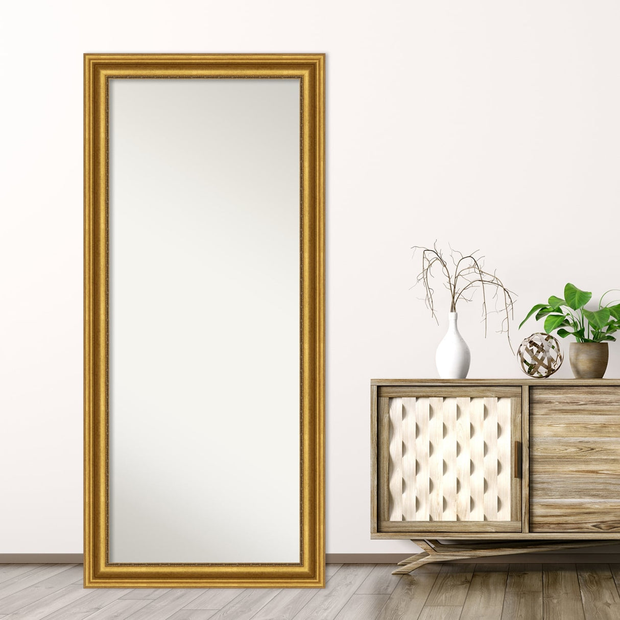 Non-Beveled Wood Full Length Floor Leaner Mirror - Parlor Frame - Glass Size 24 x 60