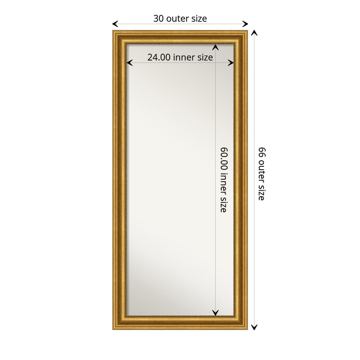Non-Beveled Wood Full Length Floor Leaner Mirror - Parlor Frame - Glass Size 24 x 60
