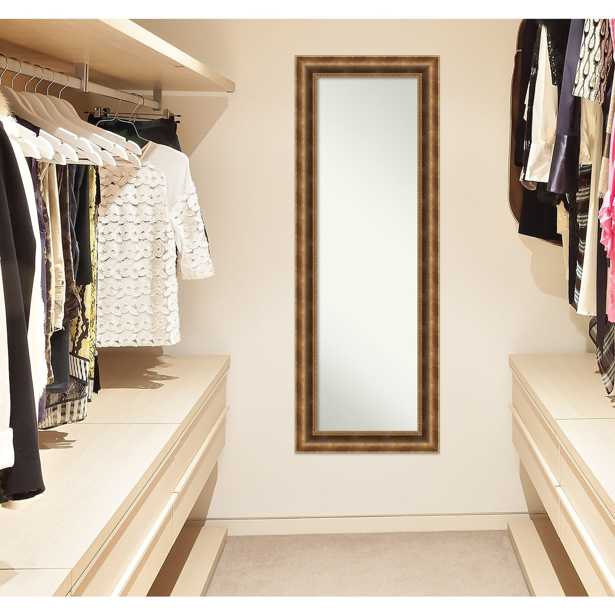 Non-Beveled Wood Full Length On The Door Mirror - Manhattan Frame - Outer Size: 19 x 53 in