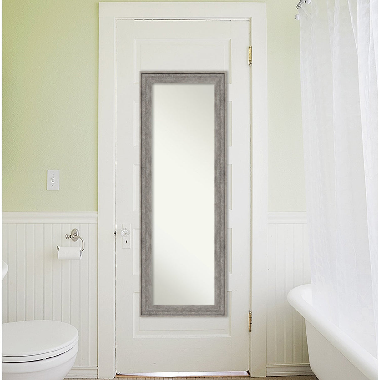 Non-Beveled Wood Full Length On The Door Mirror - Regis Frame - Regis Barnwood Grey - Outer Size: 19 x 53 in