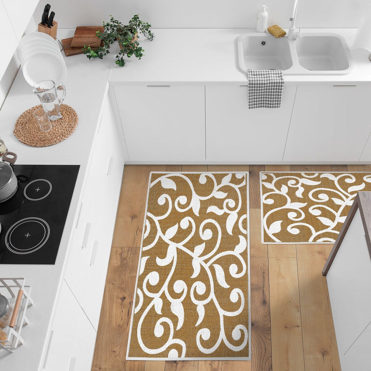 Non Skid Washable Kitchen Runner Rugs Set of 2 - Area Rugs for Kitchen, Laundry Room - Set of 2