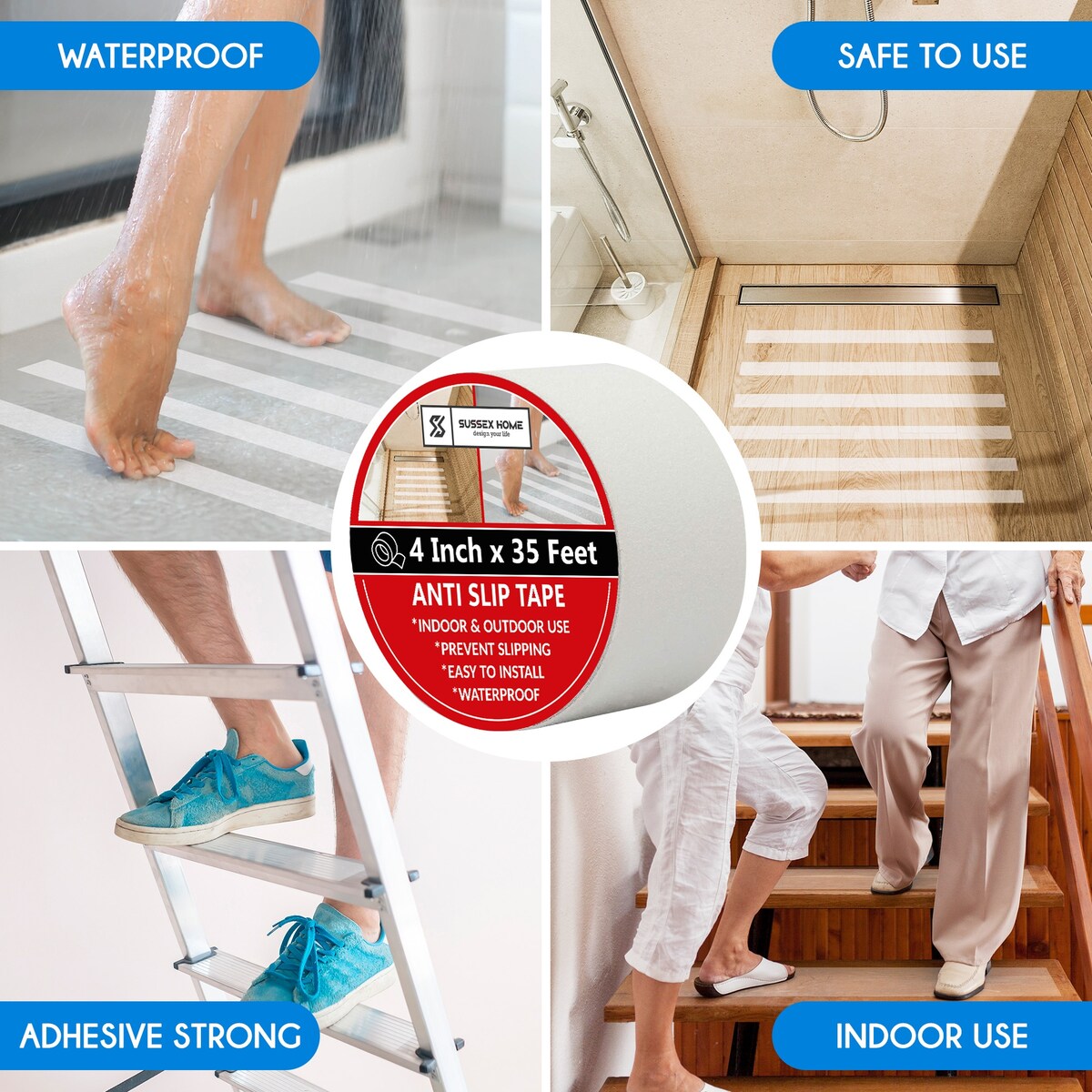 Non-Slip Grip Tape - Waterproof Non-Skid Adhesive Tape For Stairs, - Heavy Duty PEVA Safety Anti Slip Tape