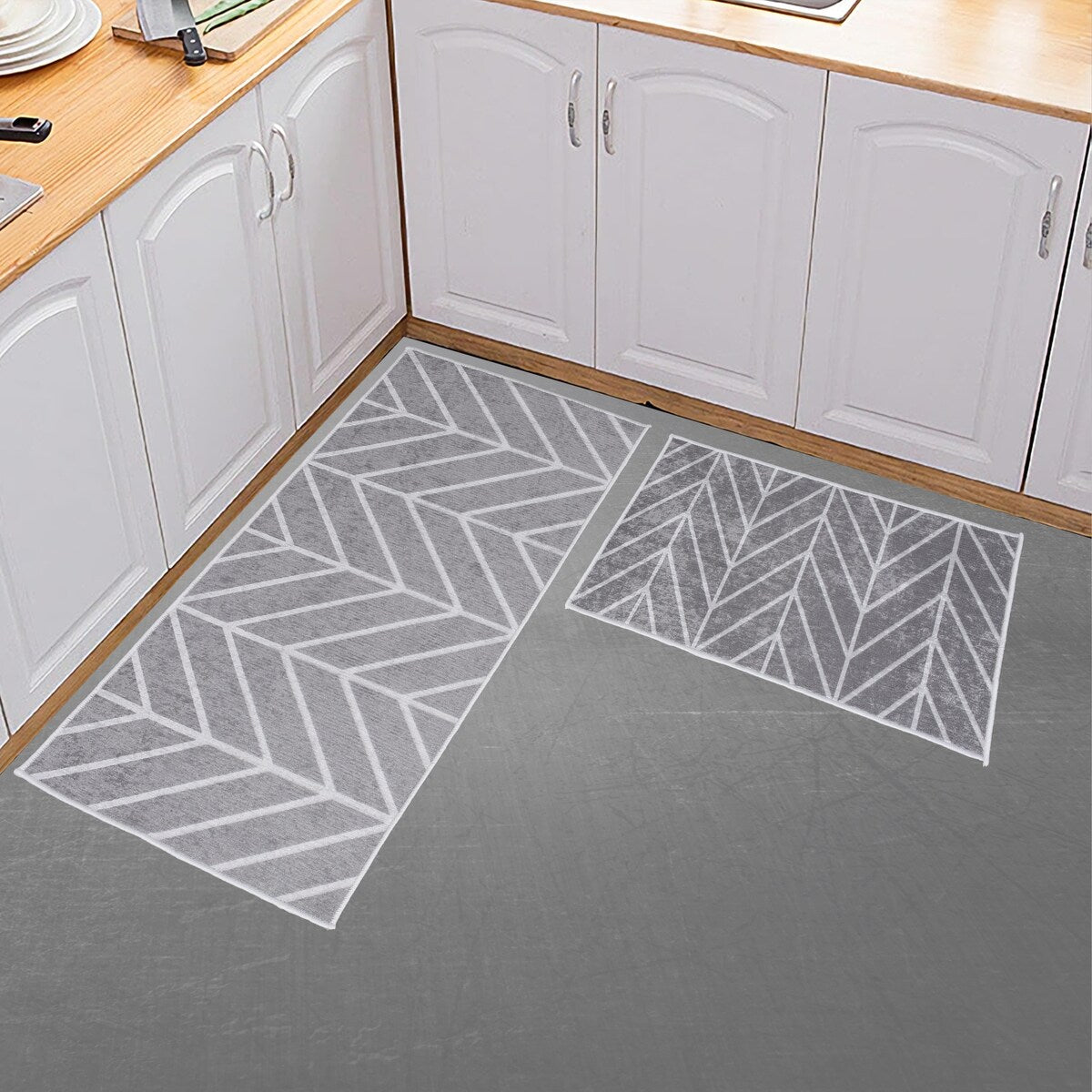 Non-skid Washable Kitchen Runner Rugs (Set of 2) - Set of 44 x 24 and 31.5 x 20 Inches