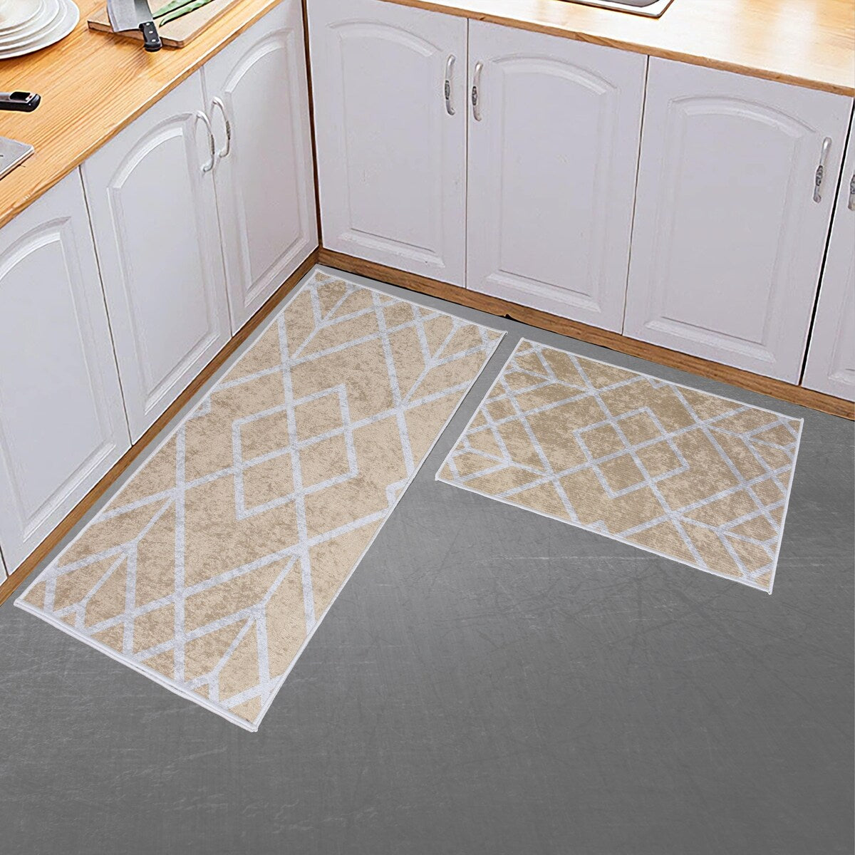 Non-skid Washable Kitchen Runner Rugs (Set of 2) - Set of 44 x 24 and 31.5 x 20 Inches
