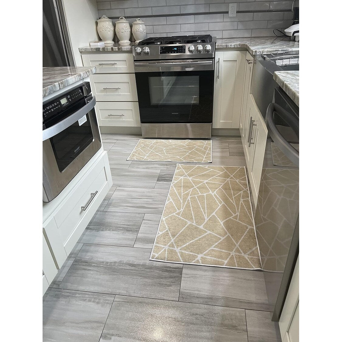 Non-skid Washable Kitchen Runner Rugs (Set of 2) - Set of 44 x 24 and 31.5 x 20 Inches