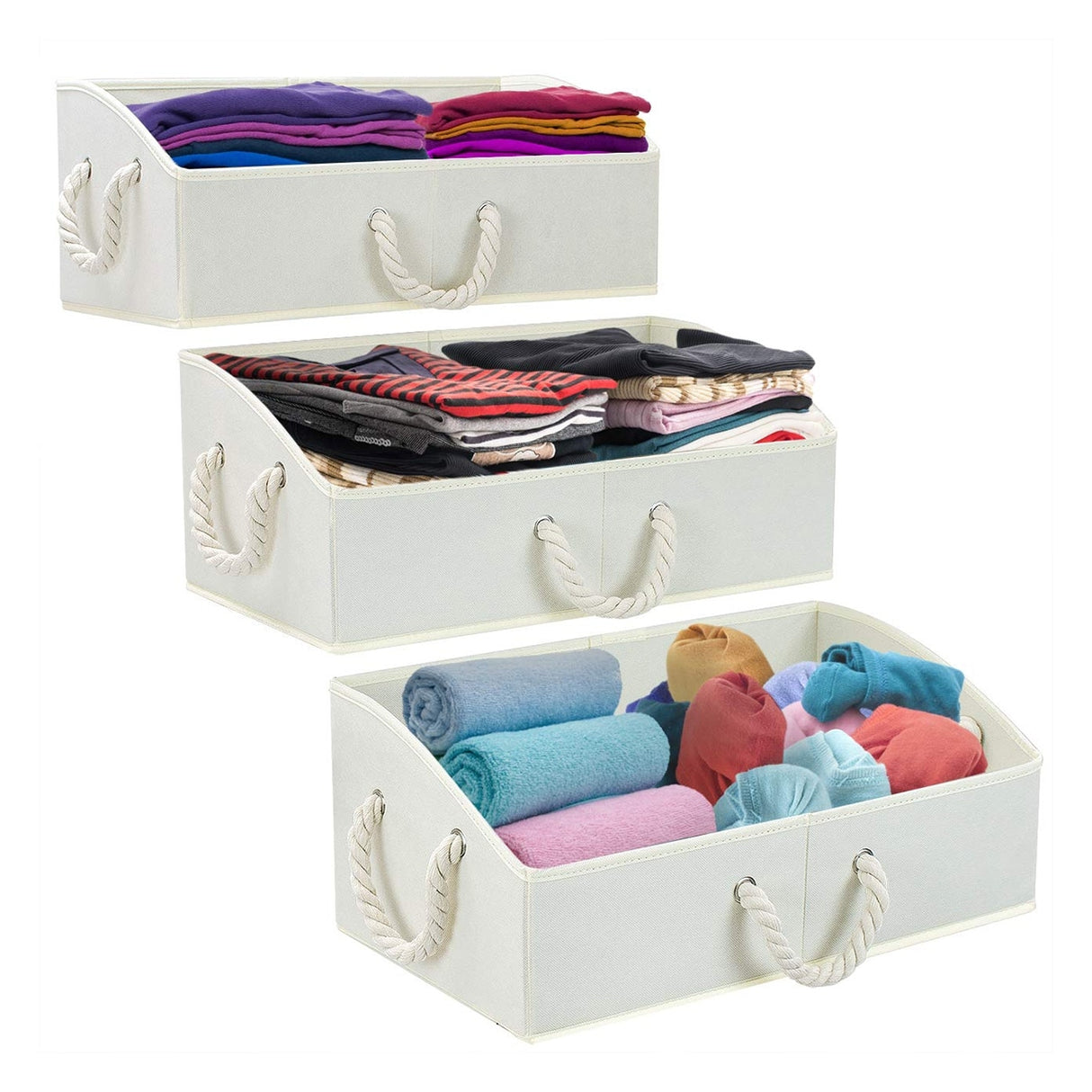 Non-woven Fabric Trapezoid Storgae Box with Cotton Rope - (3 Pack)