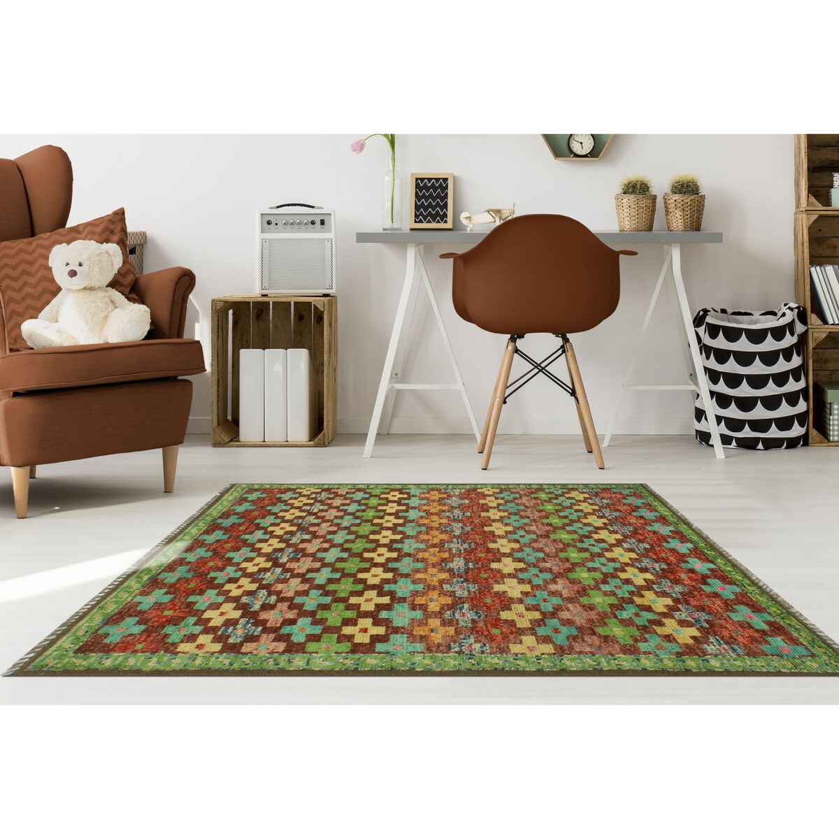 Noori Rug Balochi Brett Burgundy/Lt. Blue Rug - 3'3" x 4'10"