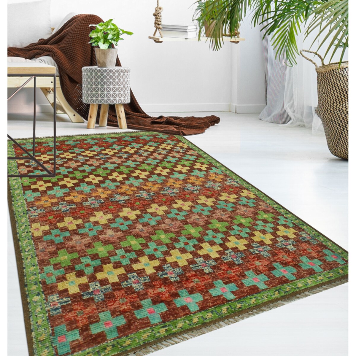 Noori Rug Balochi Brett Burgundy/Lt. Blue Rug - 3'3" x 4'10"