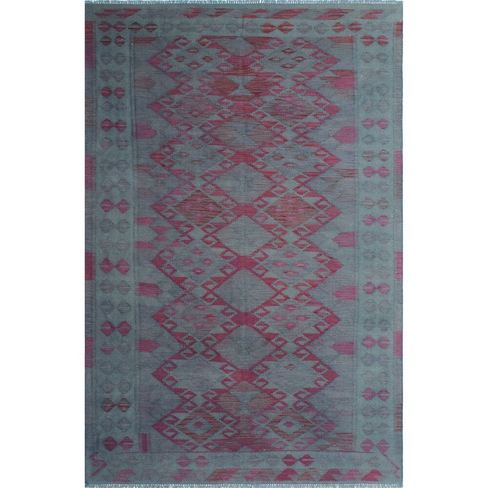 Noori Rug Elan Overdyed Kilim Muzaffer Grey/Pink Rug - 6'3" x 9'6"