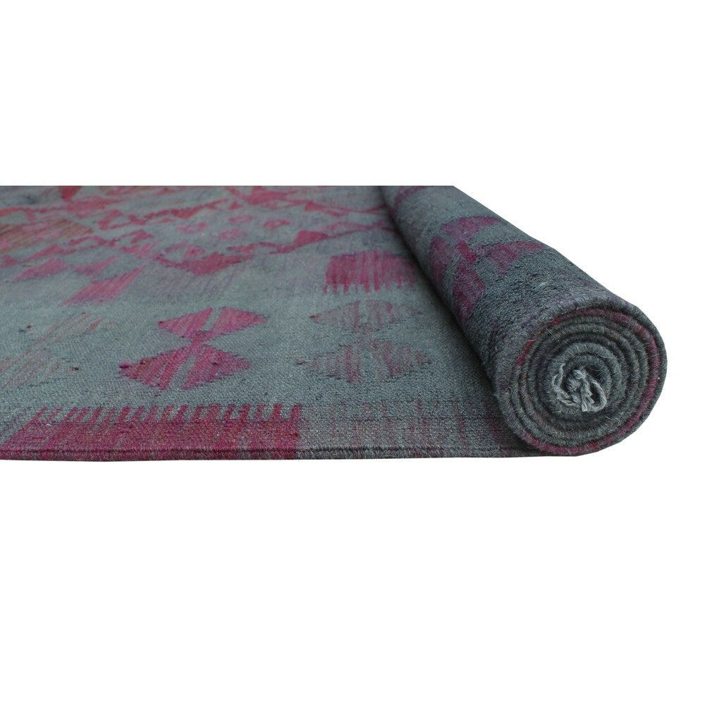 Noori Rug Elan Overdyed Kilim Muzaffer Grey/Pink Rug - 6'3" x 9'6"