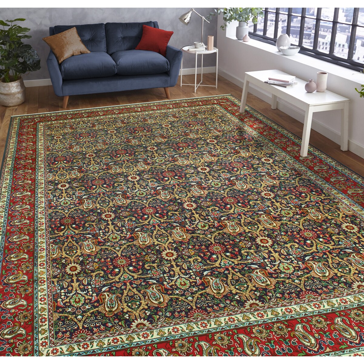 Noori Rug Fine Vintage Distressed Aneisha Navy/Red Rug - 9'11" x 13'4"