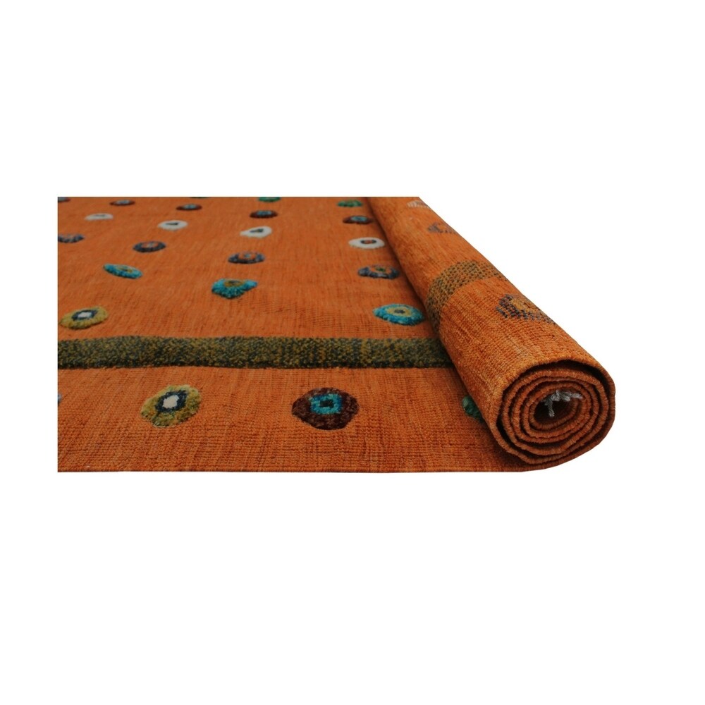 Noori Rug High-Low Kilim Apollo Orange/Green Rug - 6'9" x 9'9"