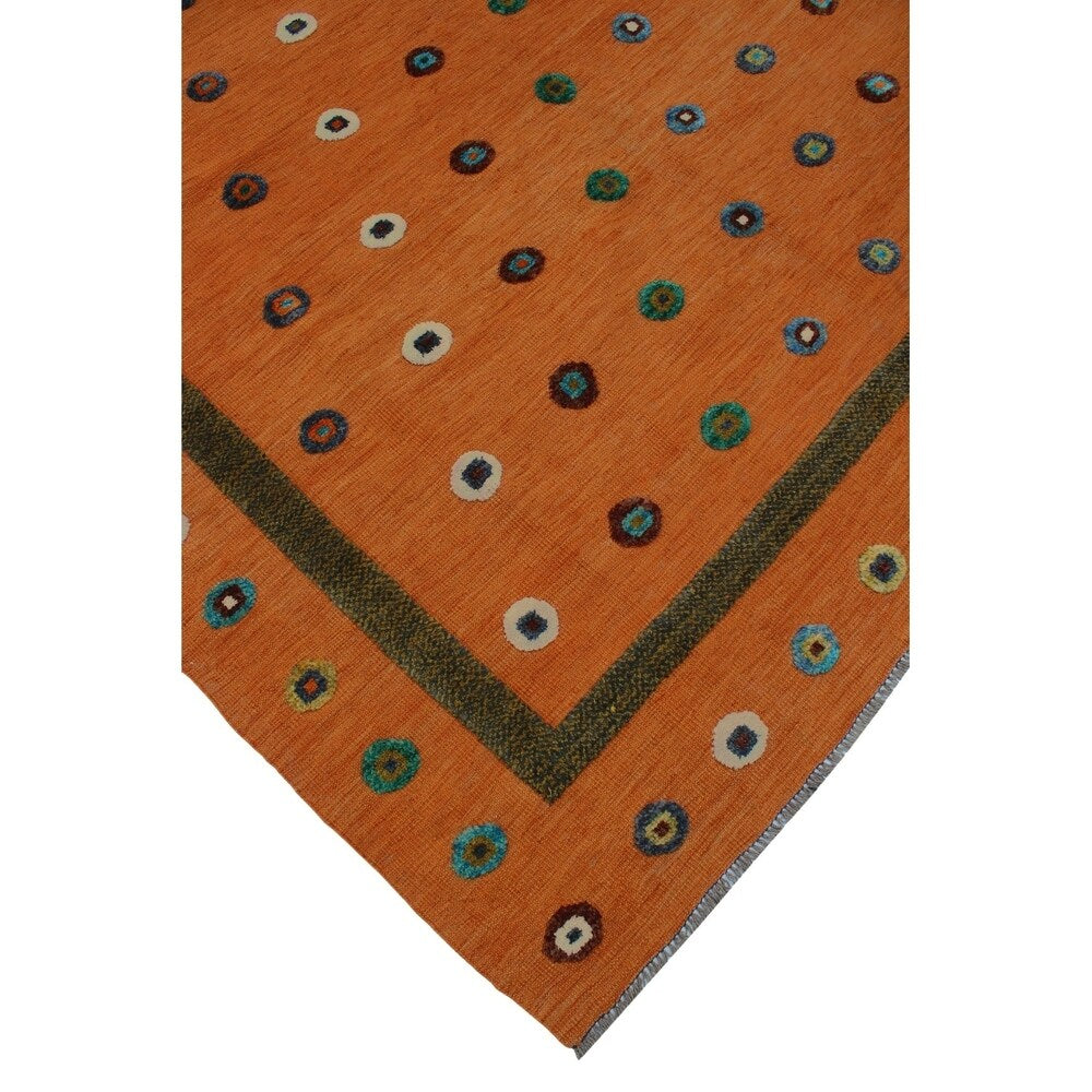 Noori Rug High-Low Kilim Apollo Orange/Green Rug - 6'9" x 9'9"