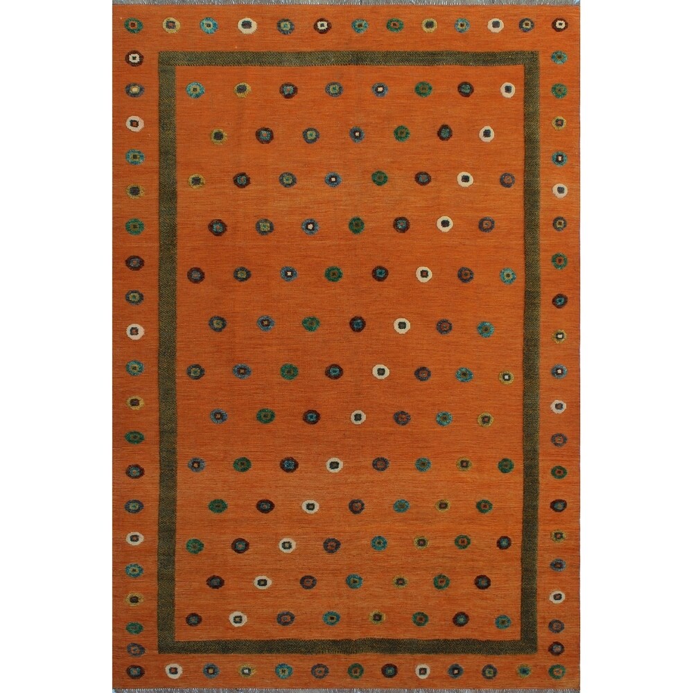 Noori Rug High-Low Kilim Apollo Orange/Green Rug - 6'9" x 9'9"