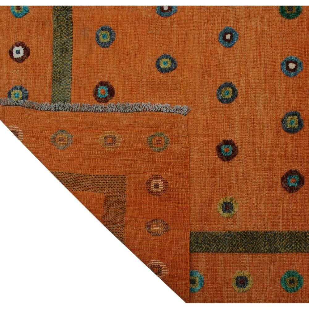 Noori Rug High-Low Kilim Apollo Orange/Green Rug - 6'9" x 9'9"