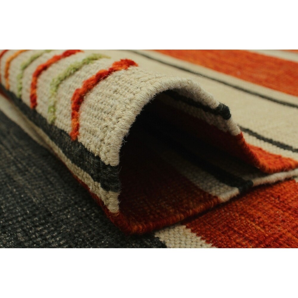 Noori Rug High-Low Kilim Dillon Beige/Orange Rug - 6'11" x 9'10"