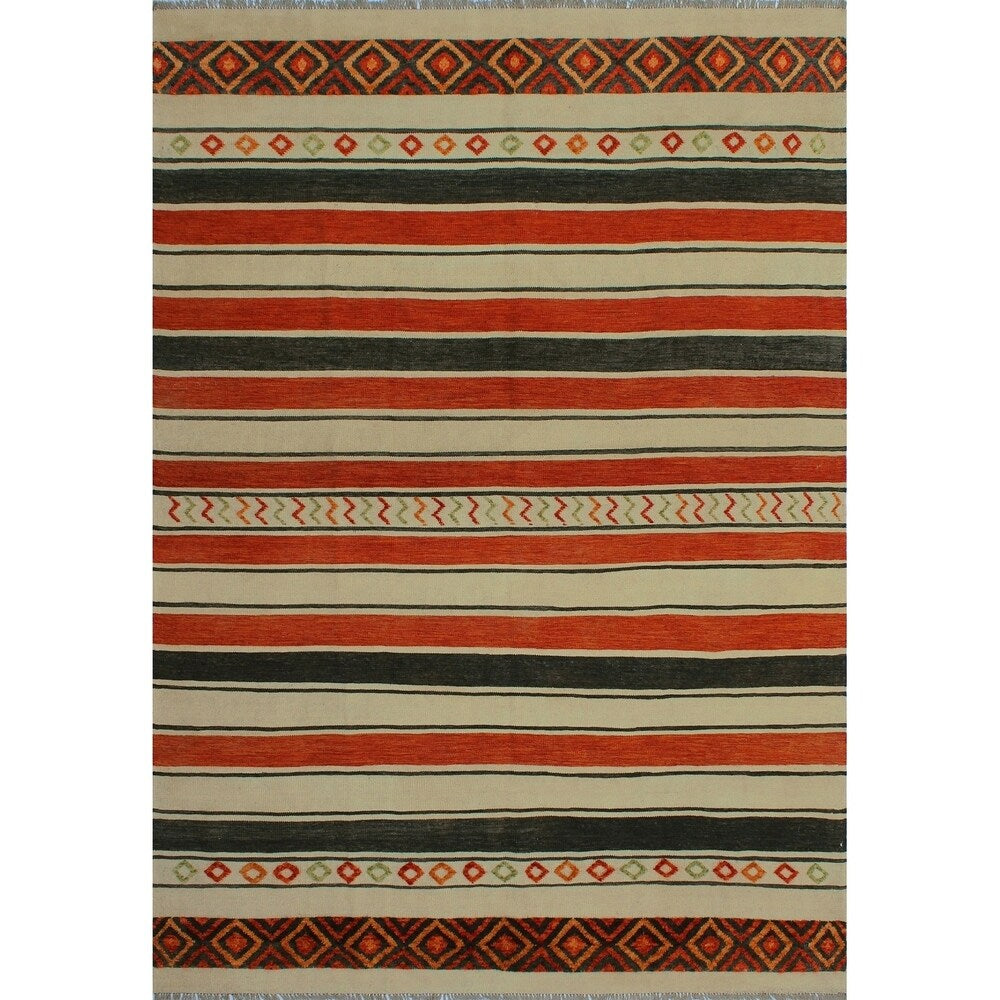 Noori Rug High-Low Kilim Dillon Beige/Orange Rug - 6'11" x 9'10"