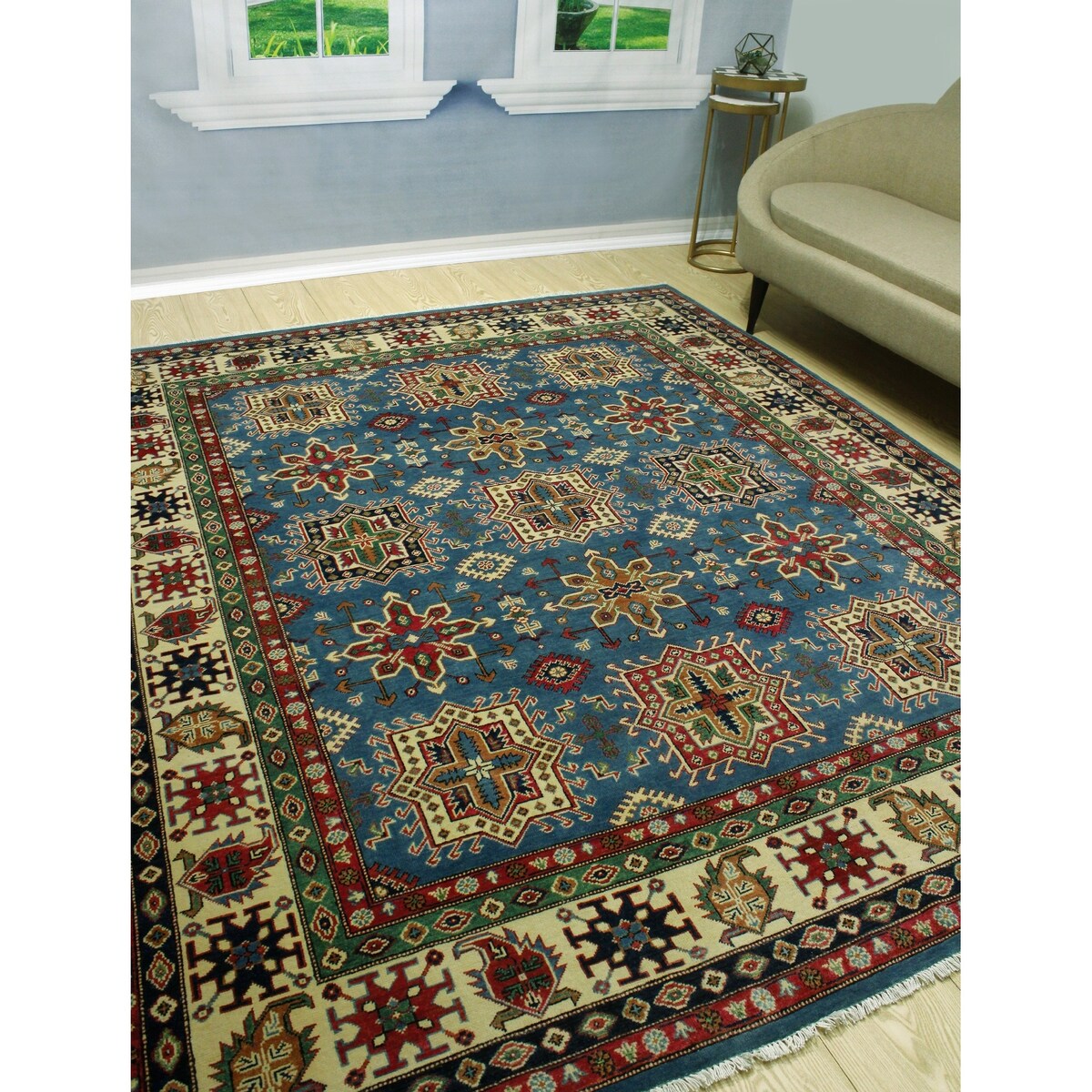 Noori Rug Kazak Aquanett Blue/Ivory Rug - 8'2" x 9'10"