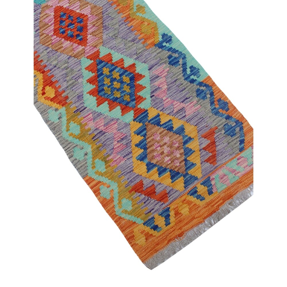 Noori Rug Sangat Kilim Corisand Purple/Grey Runner - 1'11" x 5'8"