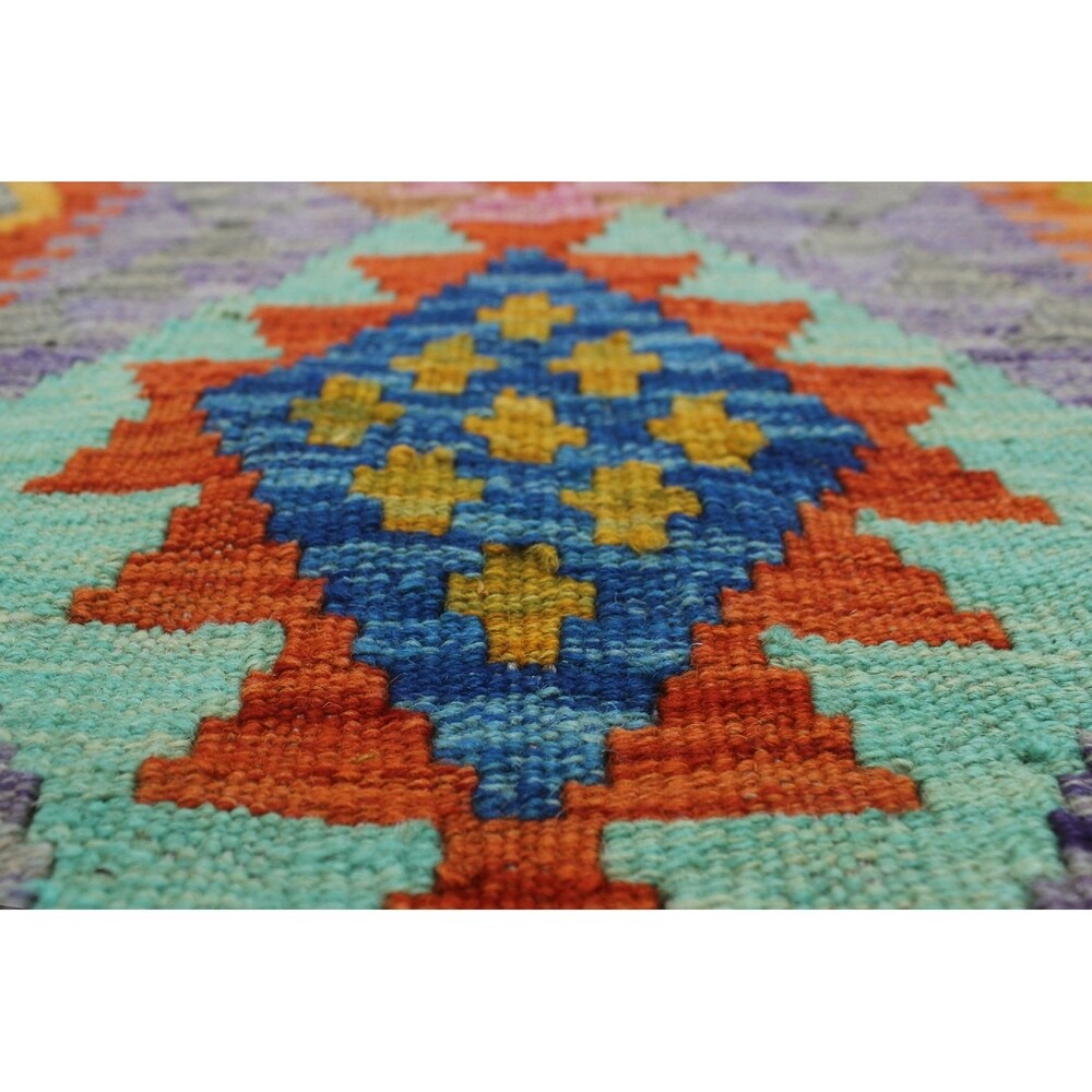 Noori Rug Sangat Kilim Corisand Purple/Grey Runner - 1'11" x 5'8"