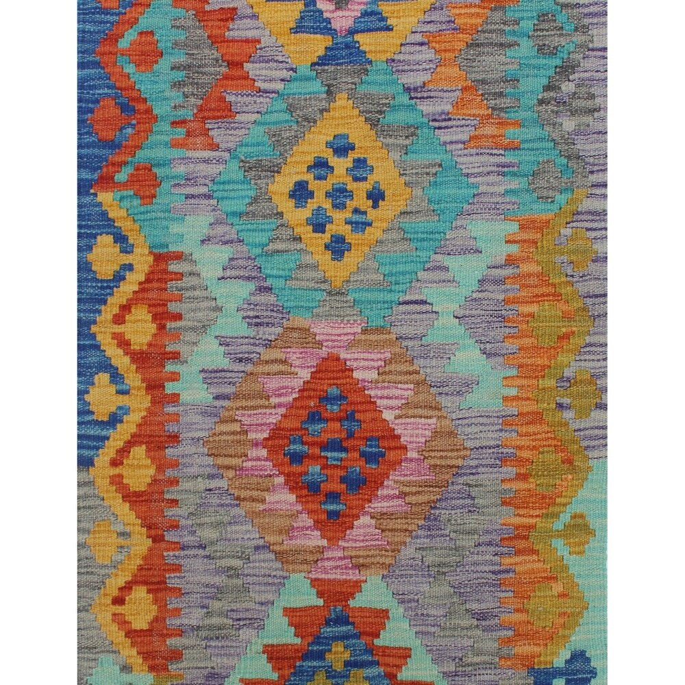 Noori Rug Sangat Kilim Corisand Purple/Grey Runner - 1'11" x 5'8"