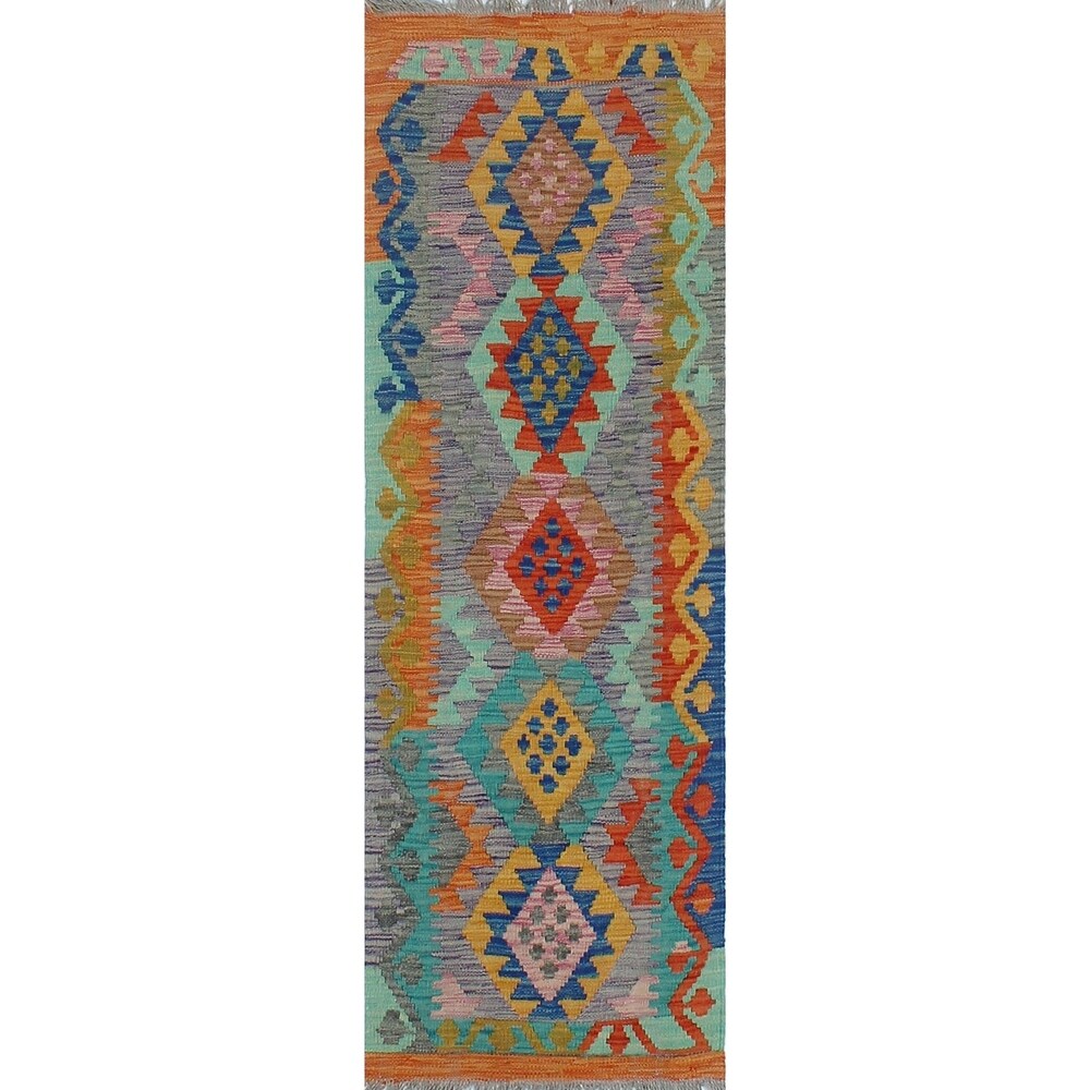 Noori Rug Sangat Kilim Corisand Purple/Grey Runner - 1'11" x 5'8"
