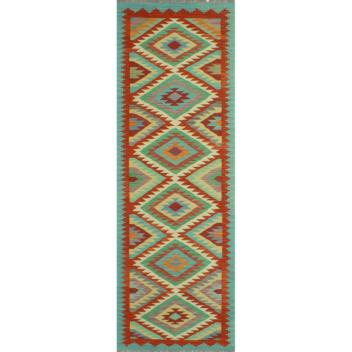 Hand-Woven Sangat Kilim Gulloo Red/Ivory Runner - 2'9" x 8'4"