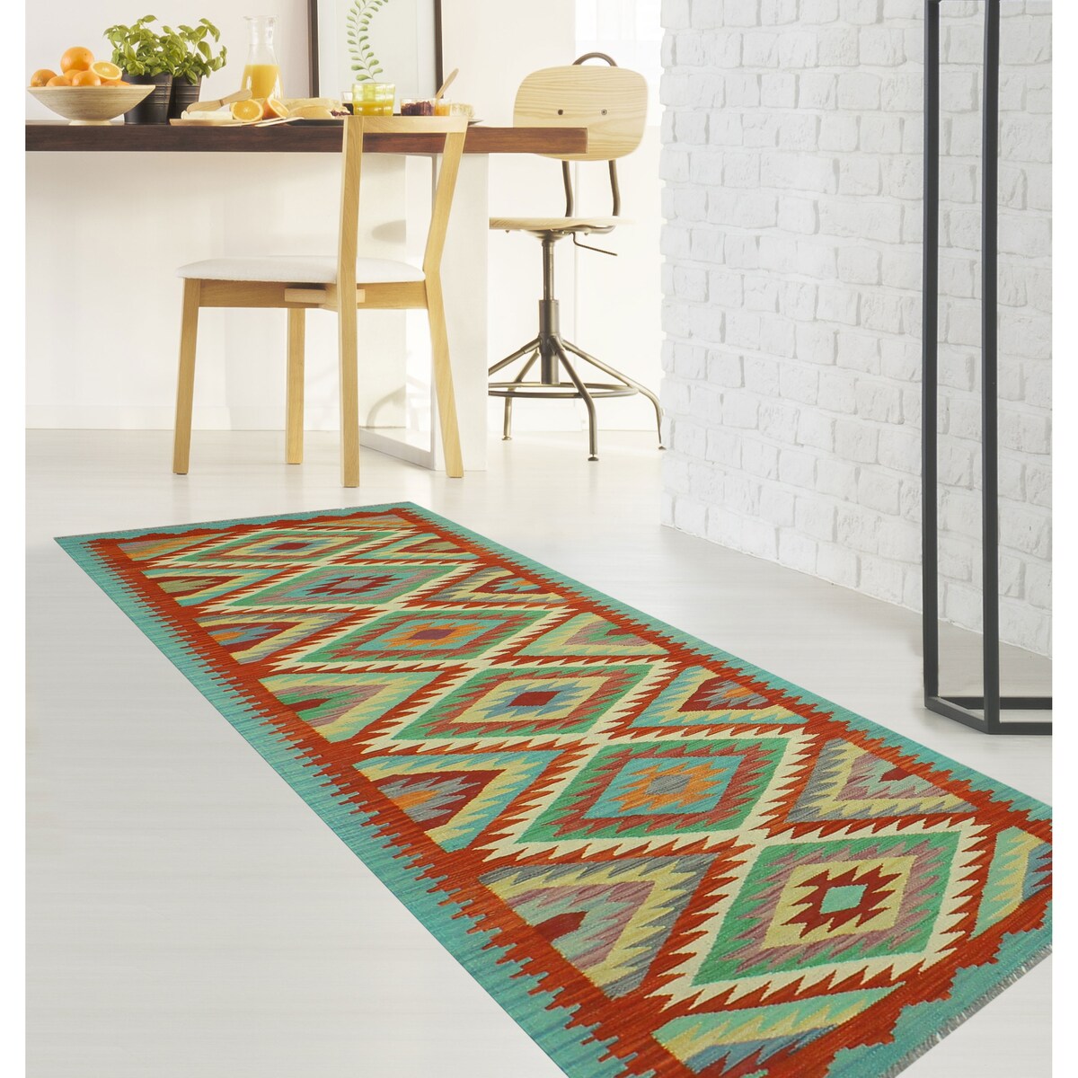Hand-Woven Sangat Kilim Gulloo Red/Ivory Runner - 2'9" x 8'4"