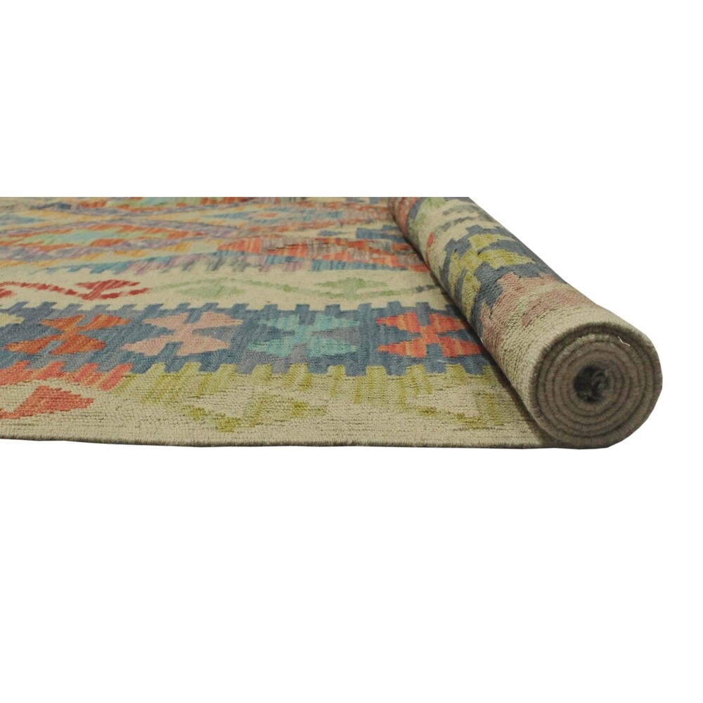 Noori Rug Sangat Kilim Julia Ki Blue/Ivory Rug - 6'10" x 9'10"