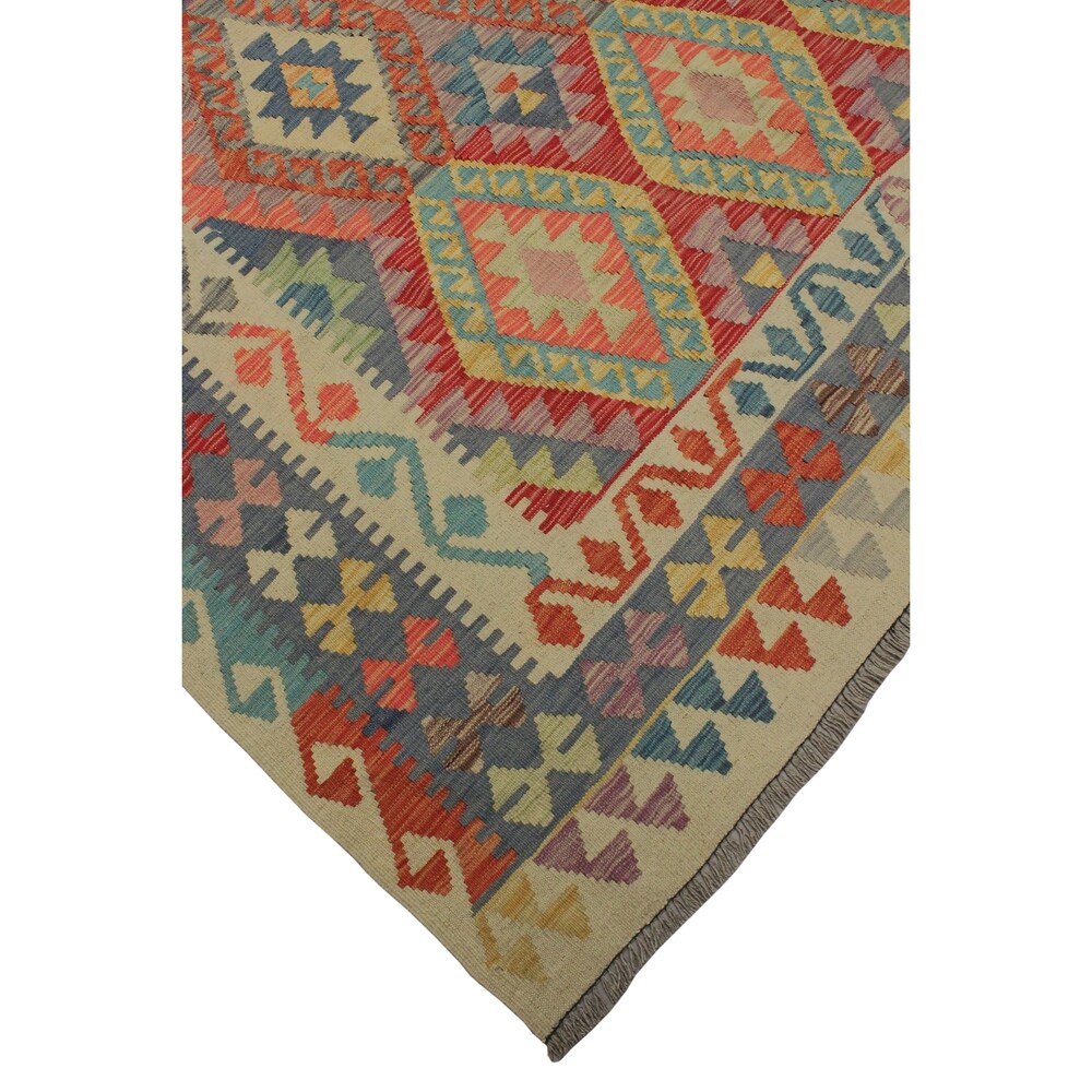 Noori Rug Sangat Kilim Julia Ki Blue/Ivory Rug - 6'10" x 9'10"