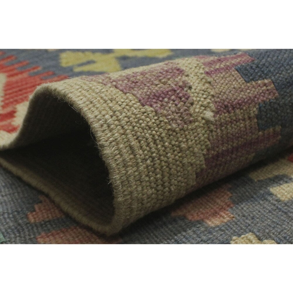 Noori Rug Sangat Kilim Julia Ki Blue/Ivory Rug - 6'10" x 9'10"